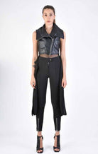 A34B LW70624 LEATHER GIILET Nappa & Georgette Black