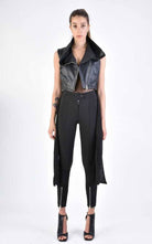 A34B LW70624 LEATHER GIILET Nappa & Georgette Black