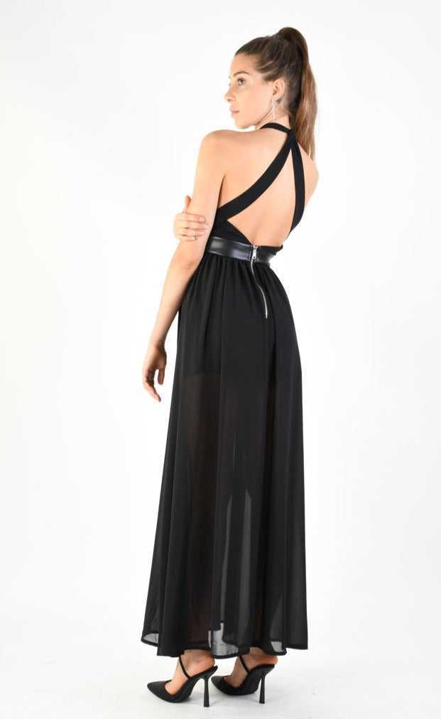 A34B LW74924 Dress Long Georgette + Satin + Faux Leather Black 179 DRESS Dress Woman LA HAINE INSIDE US TEPHRA