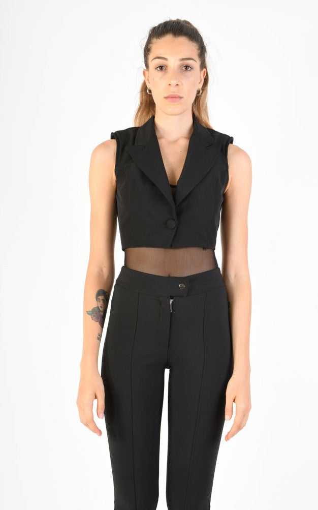 A34B LW77224 Black Skinny Tecno Stretch Lined Vest.