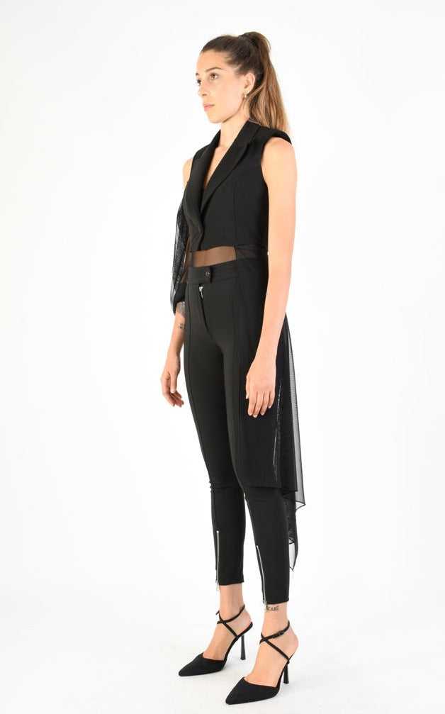 A34B LW77224 Black Skinny Tecno Stretch Lined Vest.