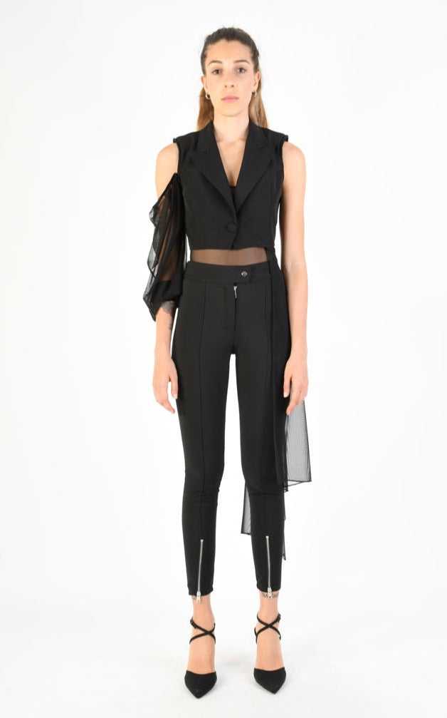 A34B LW77224 Black Skinny Tecno Stretch Lined Vest.