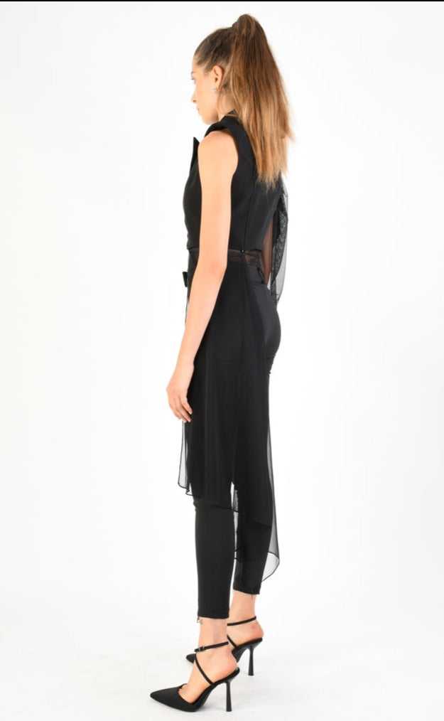 A34B LW77224 Black Skinny Tecno Stretch Lined Vest.