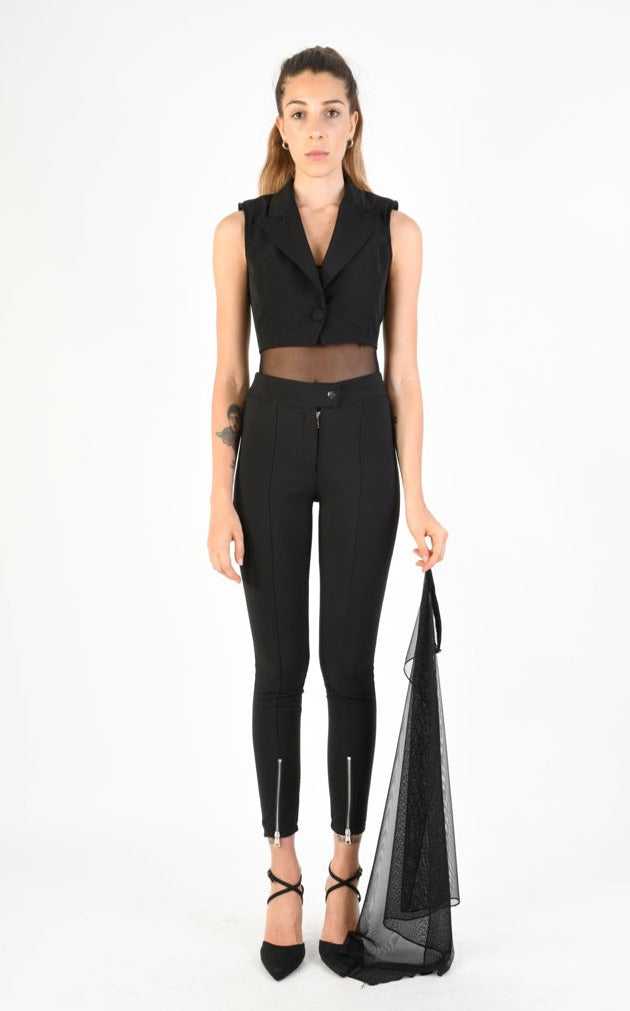 A34B LW77224 Black Skinny Tecno Stretch Lined Vest.