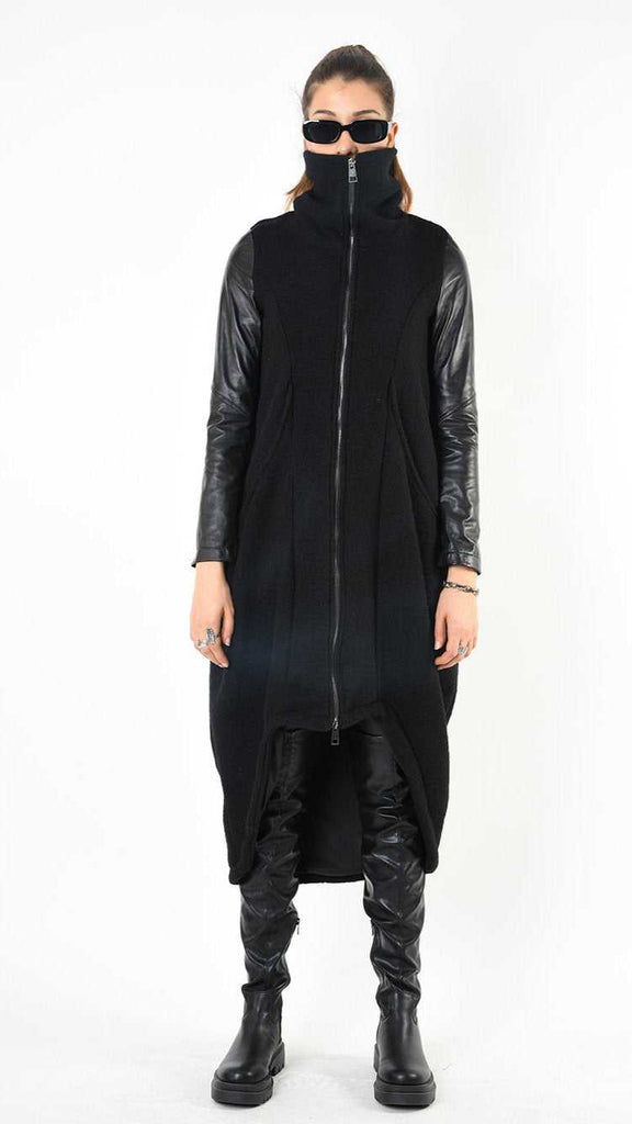 A34B LW79925 COAT Asymmetric Boiled Wool & Leather Black 398 LEATHER JACKET Fall Winter 2024|25 Woman LA HAINE INSIDE US TEPHRA