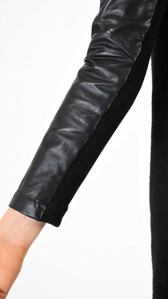 A34B LW79925 COAT Asymmetric Boiled Wool & Leather Black 398 LEATHER JACKET Fall Winter 2024|25 Woman LA HAINE INSIDE US TEPHRA