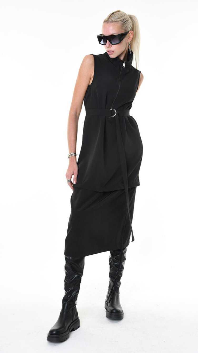 A34B LW87825 DRESS Sleeveless Tecno Stretch Black