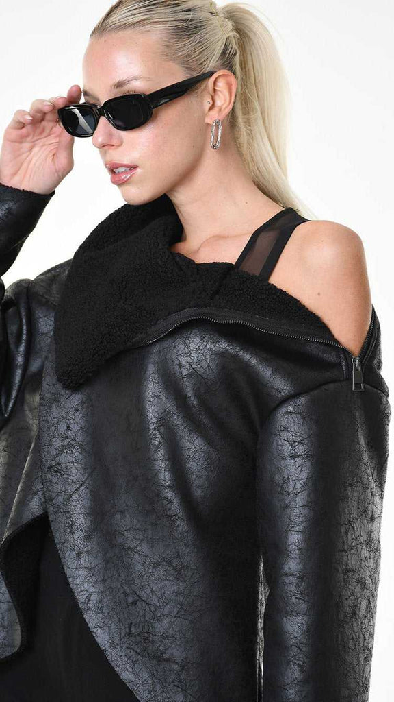 A34B LW92625 SPORT JACKET Coated Faux Shearling Black 329 LEATHER JACKET Fall Winter 2024|25 Woman LA HAINE INSIDE US TEPHRA