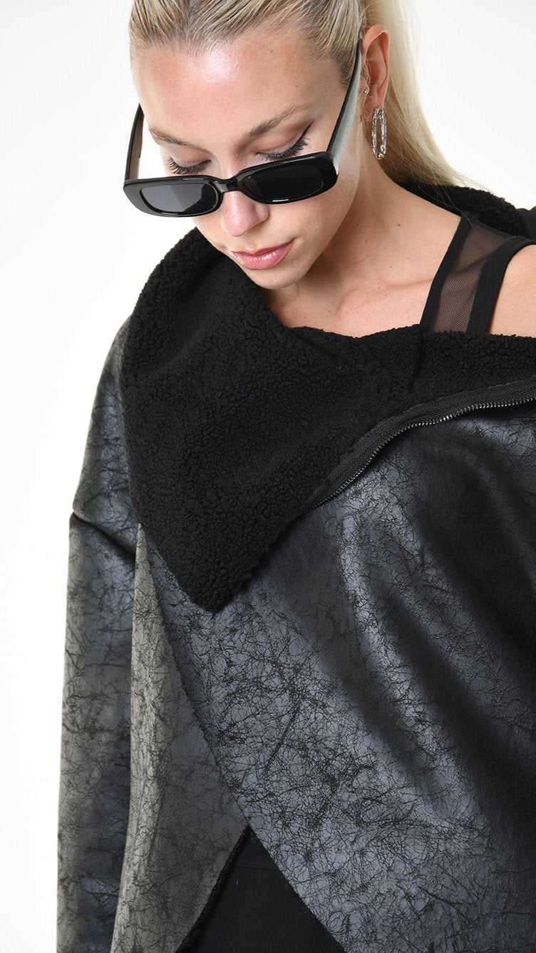 A34B LW92625 SPORT JACKET Coated Faux Shearling Black