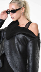 A34B LW92625 SPORT JACKET Coated Faux Shearling Black