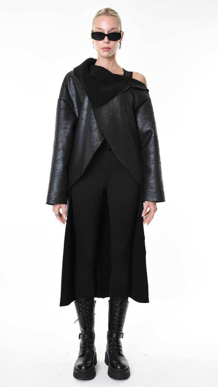 A34B LW92625 SPORT JACKET Coated Faux Shearling Black