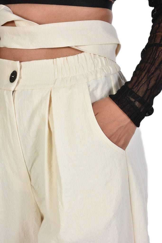 A34B SYLVANA23 ECRU BLACK Bottoms Woman