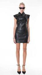 A34G LW84425 DRESS Tube Faux Leather Stretch Black