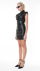 A34G LW84425 DRESS Tube Faux Leather Stretch Black