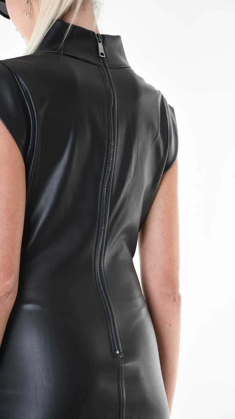 A34G LW84425 DRESS Tube Faux Leather Stretch Black