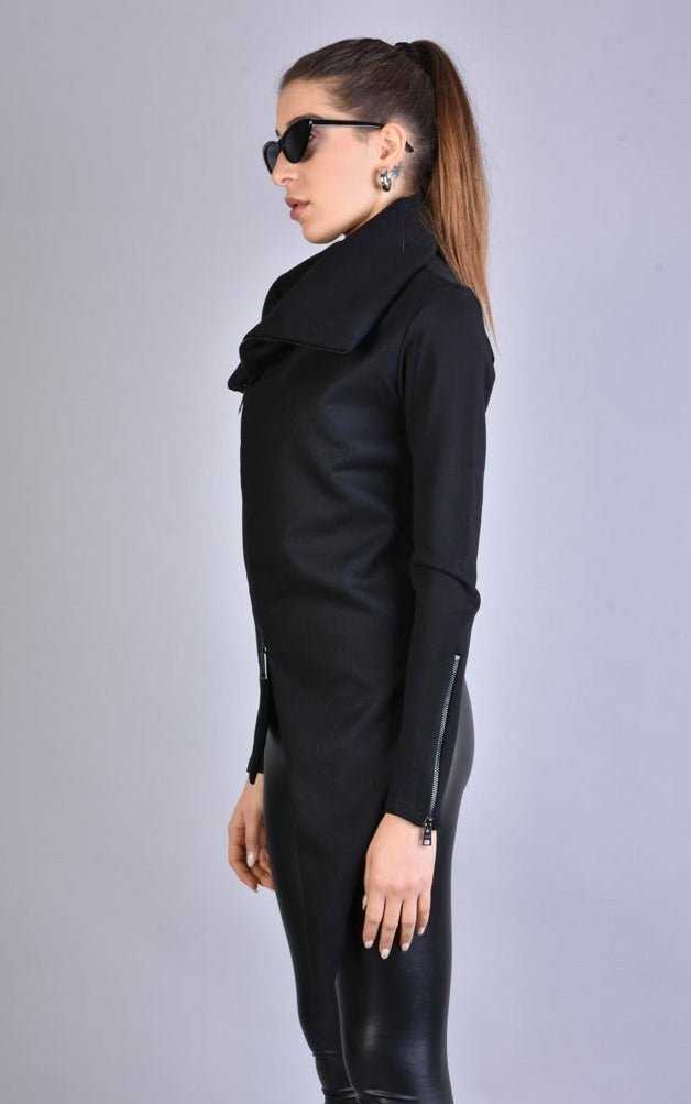 A34M LW62223 Black Cloth & stretch fleece asymmetric skinny jacket.