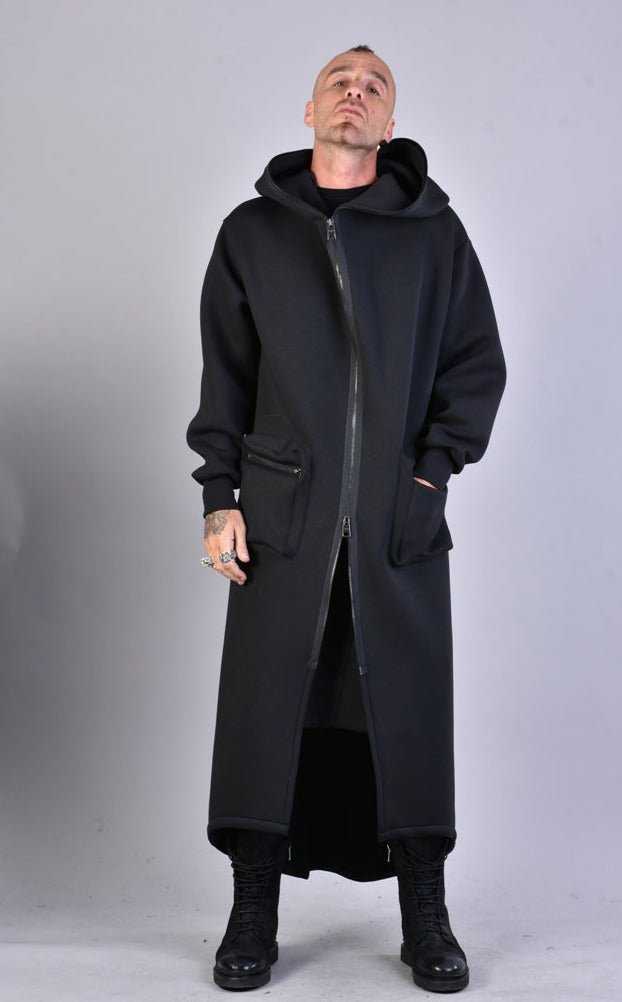 A34M LW62323 BLACK Long Scuba Coat 389 Coats & Jackets Cardigans LA HAINE INSIDE US TEPHRA