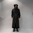 A34M LW62323 Coat - Black Long Scuba Viscose Blend Zip Closure Contemporary Unisex