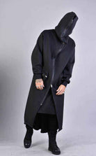 A34M LW62323 Coat - Black Long Scuba Viscose Blend Zip Closure Contemporary Unisex