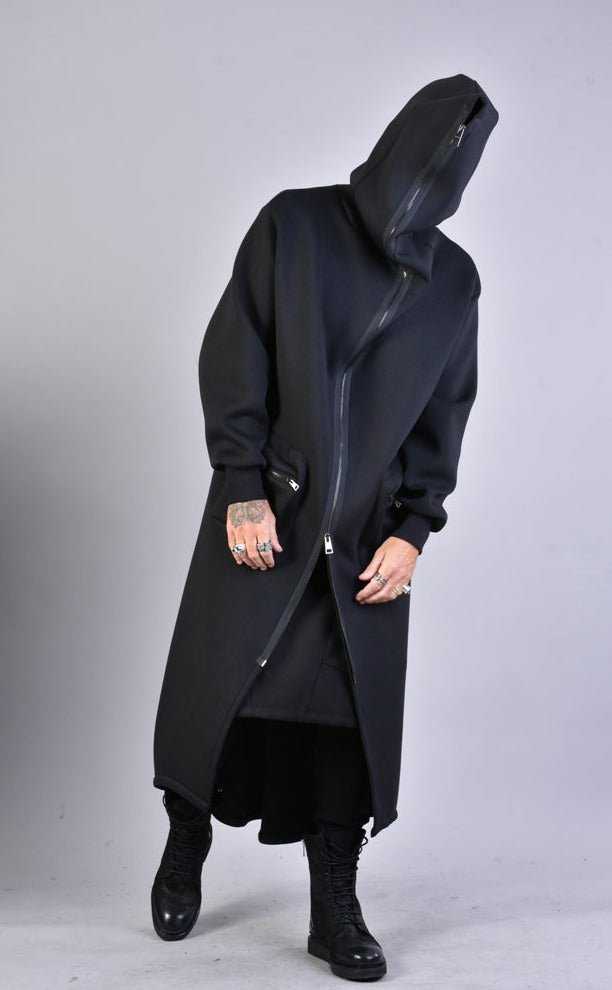 A34M LW62323 BLACK Long Scuba Coat 389 Coats & Jackets Cardigans LA HAINE INSIDE US TEPHRA