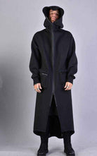 A34M LW62323 Coat - Black Long Scuba Viscose Blend Zip Closure Contemporary Unisex