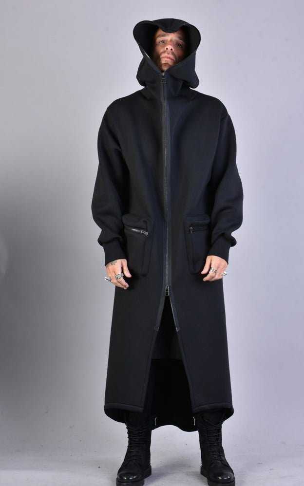 A34M LW62323 BLACK Long Scuba Coat 389 Coats & Jackets Cardigans LA HAINE INSIDE US TEPHRA