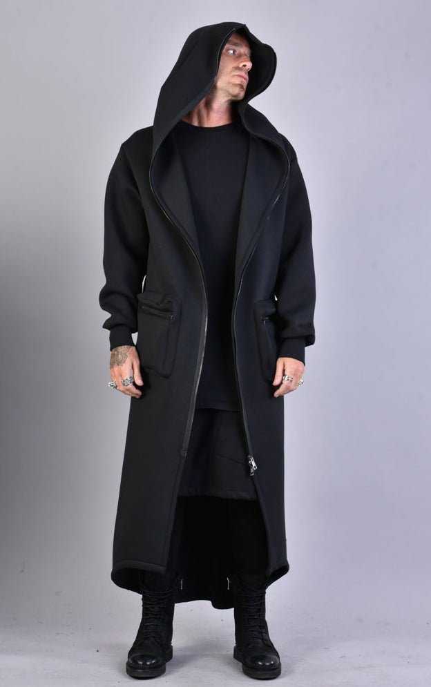 A34M LW62323 BLACK Long Scuba Coat 389 Coats & Jackets Cardigans LA HAINE INSIDE US TEPHRA