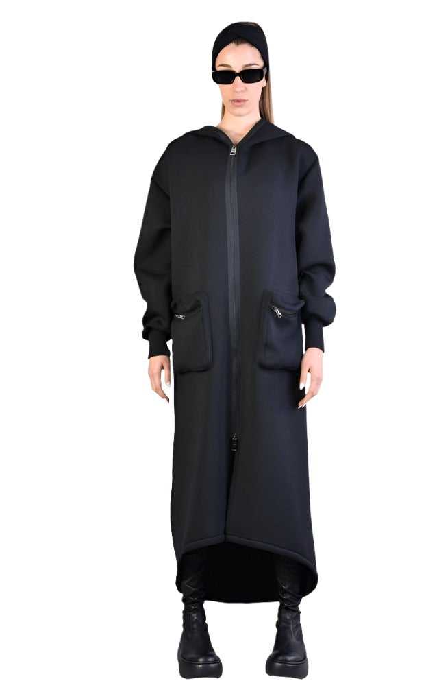 A34M LW62323 BLACK Long Scuba Coat woman 389 Coats & Jackets Jackets Woman LA HAINE INSIDE US TEPHRA