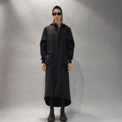 A34M LW62323 Coat - Black Long Scuba Viscose Blend Zip Closure Contemporary Unisex