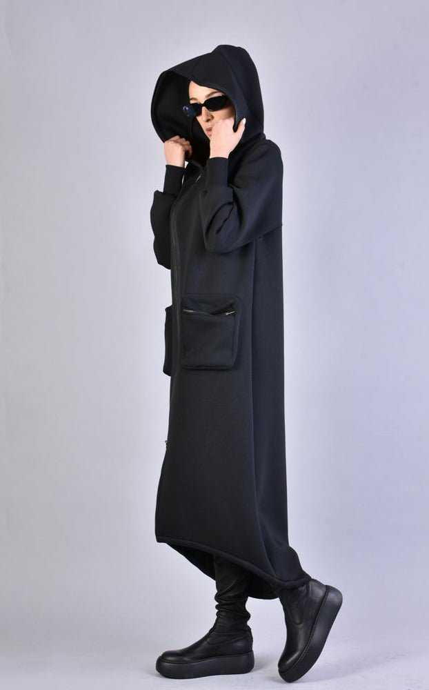 A34M LW62323 BLACK Long Scuba Coat woman 389 Coats & Jackets Jackets Woman LA HAINE INSIDE US TEPHRA