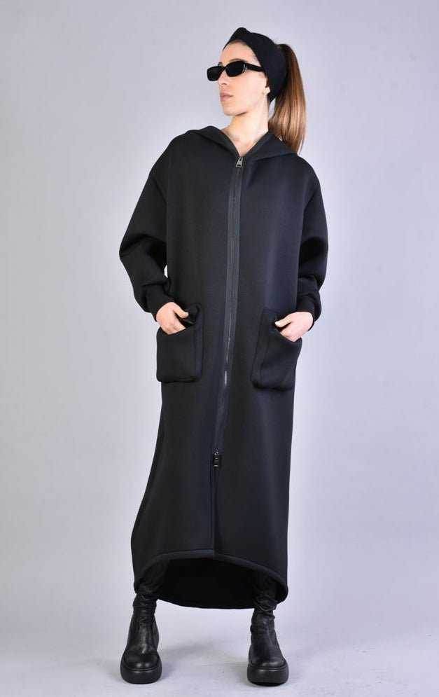 A34M LW62323 BLACK Long Scuba Coat woman