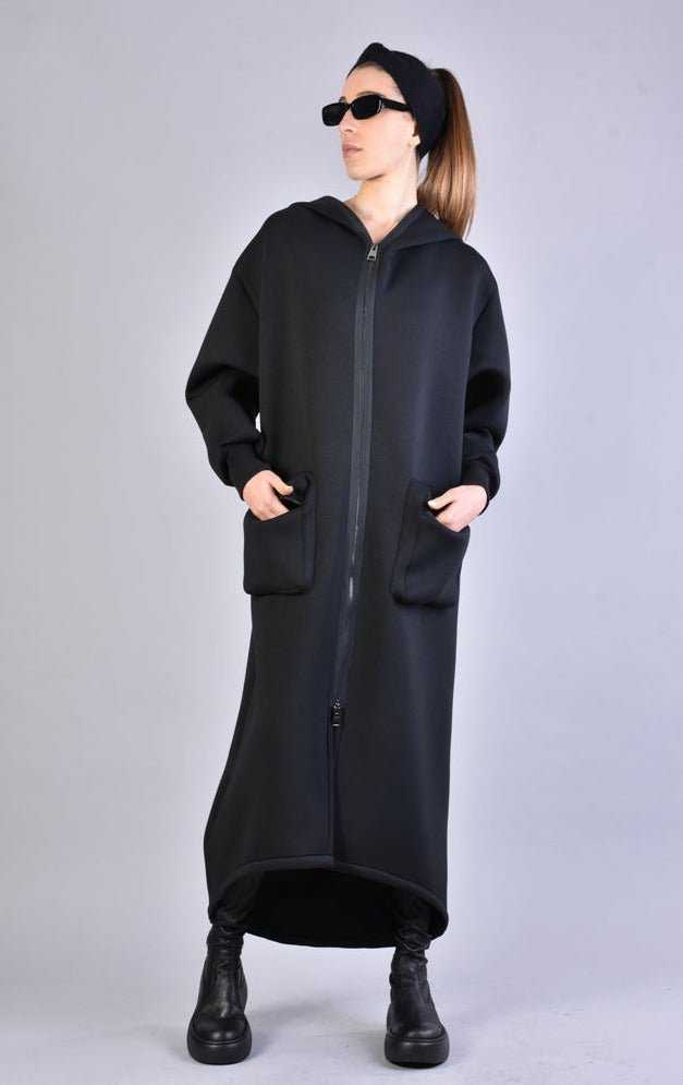 A34M LW62323 BLACK Long Scuba Coat woman 389 Coats & Jackets Jackets Woman LA HAINE INSIDE US TEPHRA