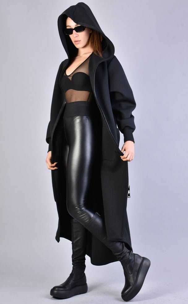 A34M LW62323 BLACK Long Scuba Coat woman 389 Coats & Jackets Jackets Woman LA HAINE INSIDE US TEPHRA