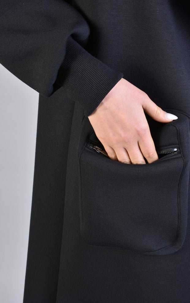 A34M LW62323 BLACK Long Scuba Coat woman