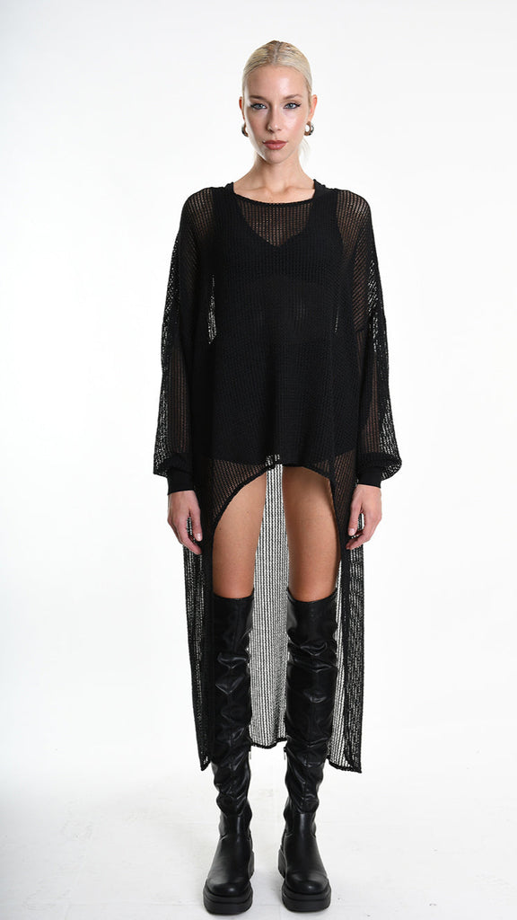 A34M W509725 SWEATER Over Asymmetric Net Black.