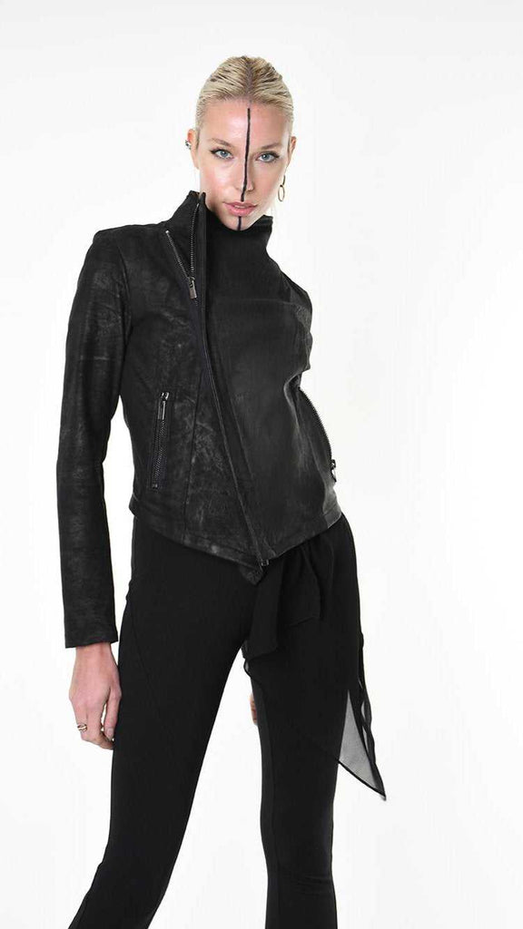 A34O LW84025 JACKET Dyed Leather & Georgette Black 1178 LEATHER JACKET Fall Winter 2024|25 Woman LA HAINE INSIDE US TEPHRA