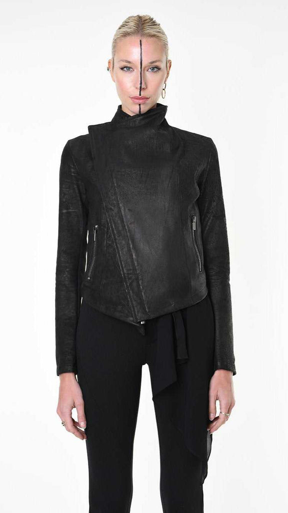 A34O LW84025 JACKET Dyed Leather & Georgette Black 1178 LEATHER JACKET Fall Winter 2024|25 Woman LA HAINE INSIDE US TEPHRA