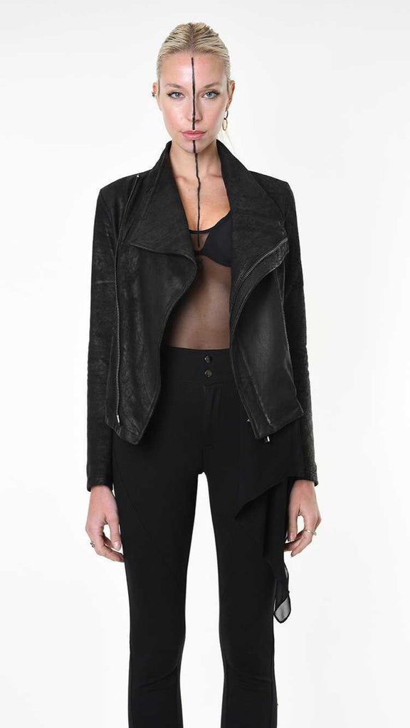 A34O LW84025 JACKET Dyed Leather & Georgette Black 1178 LEATHER JACKET Fall Winter 2024|25 Woman LA HAINE INSIDE US TEPHRA