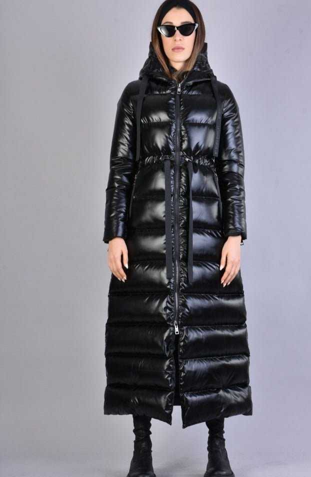 A34P LW63123 BLACK Long Nylon Down Jacket.