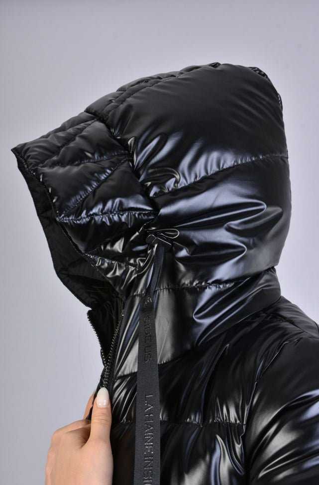 A34P LW63123 BLACK Long Nylon Down Jacket.