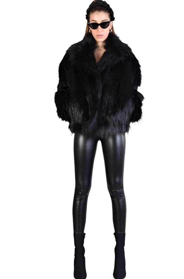 A34Q LW526 BLACK Lined Faux Fur Lurex Coat Woman 983 Coats & Jackets Jackets Woman LA HAINE INSIDE US TEPHRA