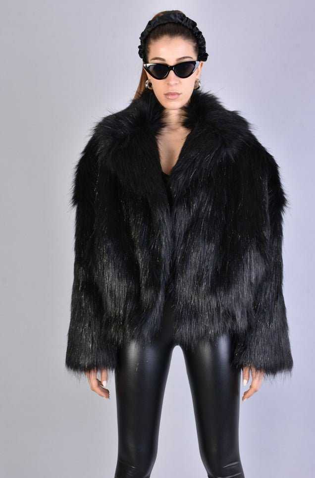 A34Q LW526 BLACK Lined Faux Fur Lurex Coat Woman 983 Coats & Jackets Jackets Woman LA HAINE INSIDE US TEPHRA