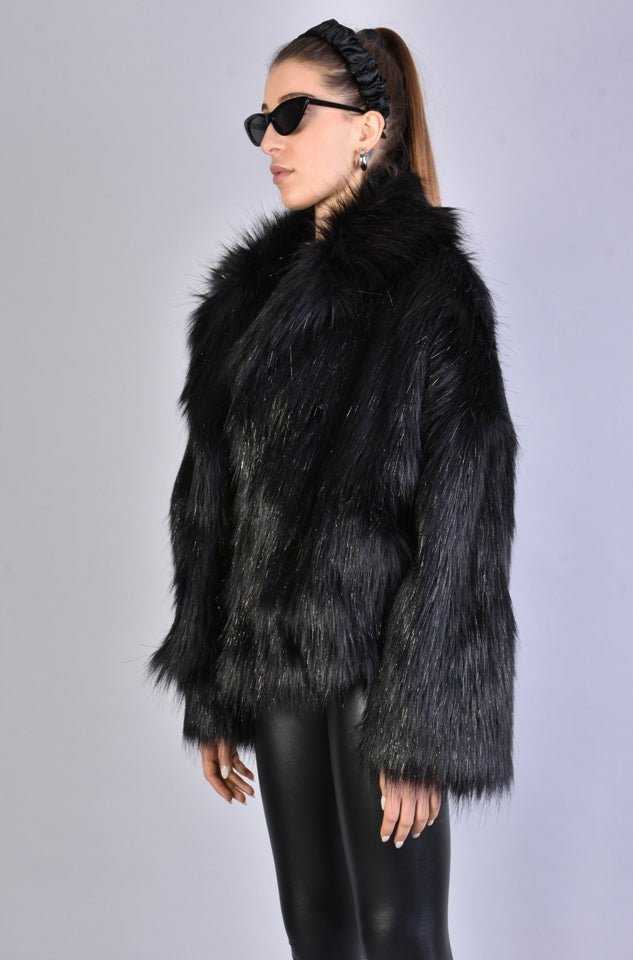 A34Q LW526 BLACK Lined Faux Fur Lurex Coat Woman 983 Coats & Jackets Jackets Woman LA HAINE INSIDE US TEPHRA