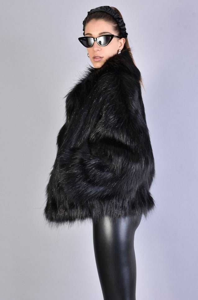 A34Q LW526 BLACK Lined Faux Fur Lurex Coat Woman 983 Coats & Jackets Jackets Woman LA HAINE INSIDE US TEPHRA