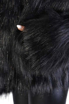 A34Q LW526 BLACK Lined Faux Fur Lurex Coat Woman