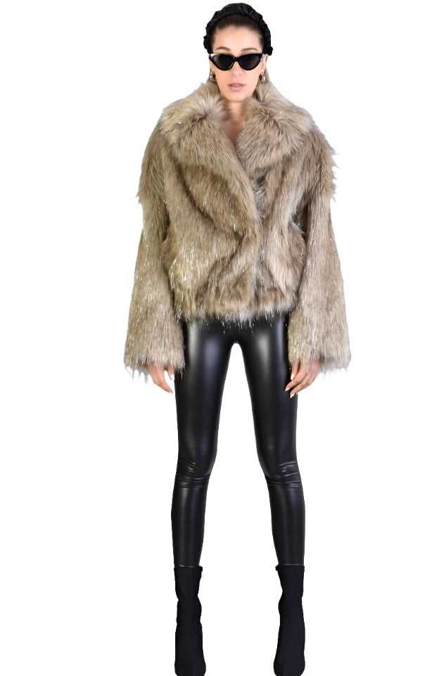 A34Q LW526 SAND Lined Faux Fur Lurex Coat Woman 983 Coats & Jackets Jackets Woman LA HAINE INSIDE US TEPHRA