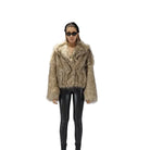 A34Q LW526 SAND Lined Faux Fur Lurex Coat Woman
