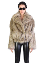 A34Q LW526 SAND Lined Faux Fur Lurex Coat Woman
