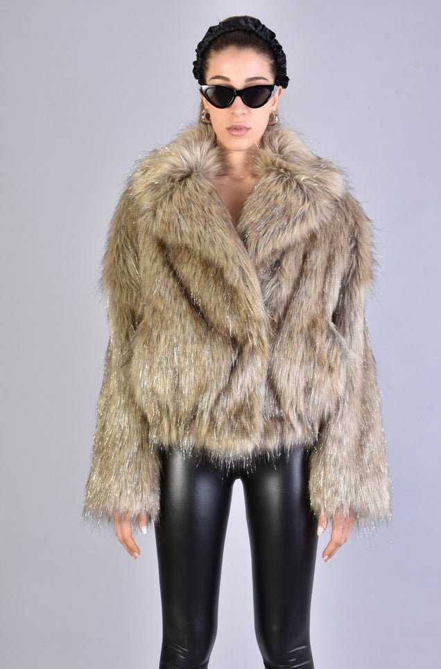 A34Q LW526 SAND Lined Faux Fur Lurex Coat Woman 983 Coats & Jackets Jackets Woman LA HAINE INSIDE US TEPHRA