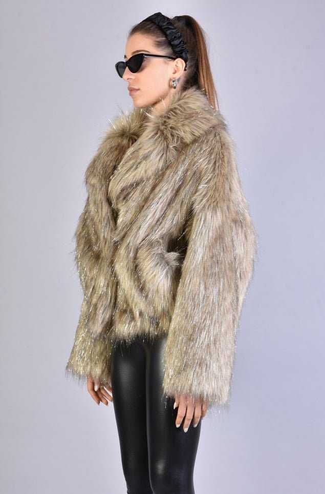 A34Q LW526 SAND Lined Faux Fur Lurex Coat Woman 983 Coats & Jackets Jackets Woman LA HAINE INSIDE US TEPHRA